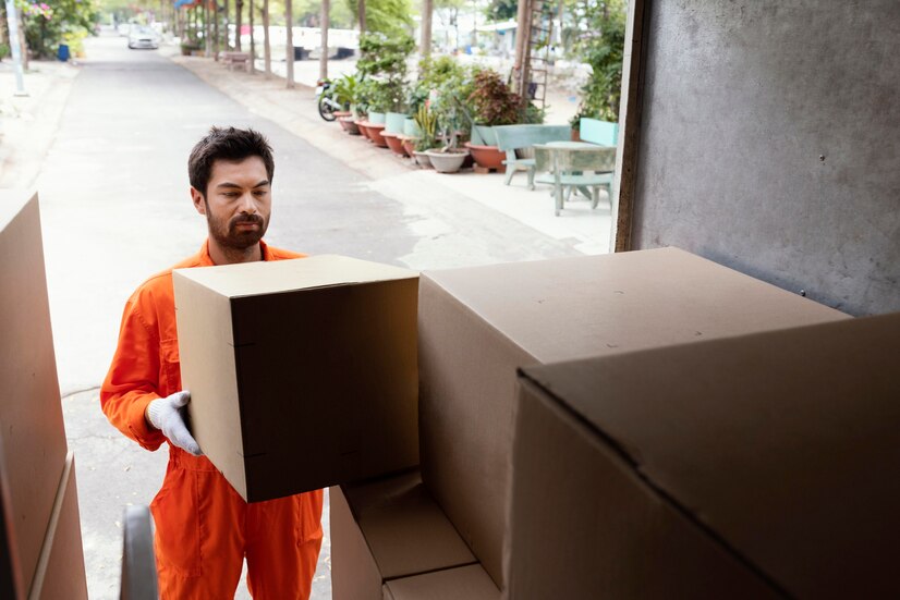 delivery man loading car with delivery boxes_23 2148944599